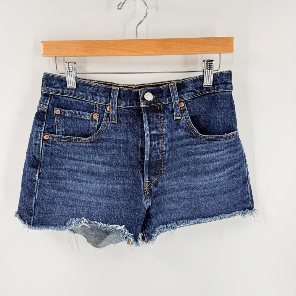 Levi's 501 Original Cutoff Denim Shorts‎ Dark Wash 27 High Rise Distressed
